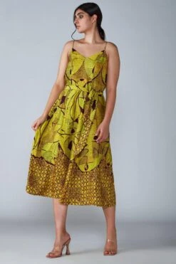 Saaksha & Kinni Yellow Tile Printed Strappy Dress