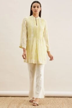 PATINE Yellow Hand Embroidered Chikankari Tunic