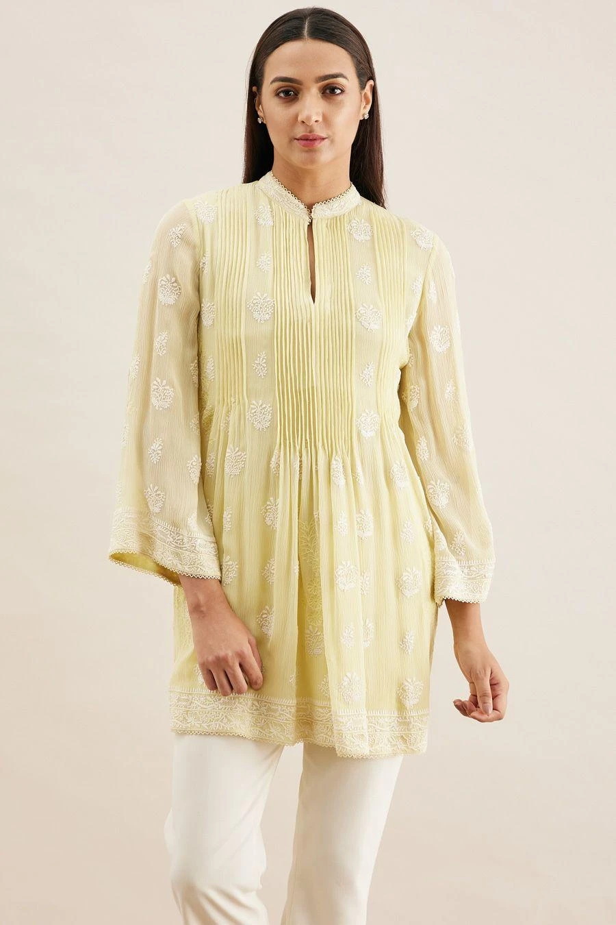 PATINE Yellow Hand Embroidered Chikankari Tunic 2 PATINE Yellow Hand Embroidered Chikankari Tunic - Image 2
