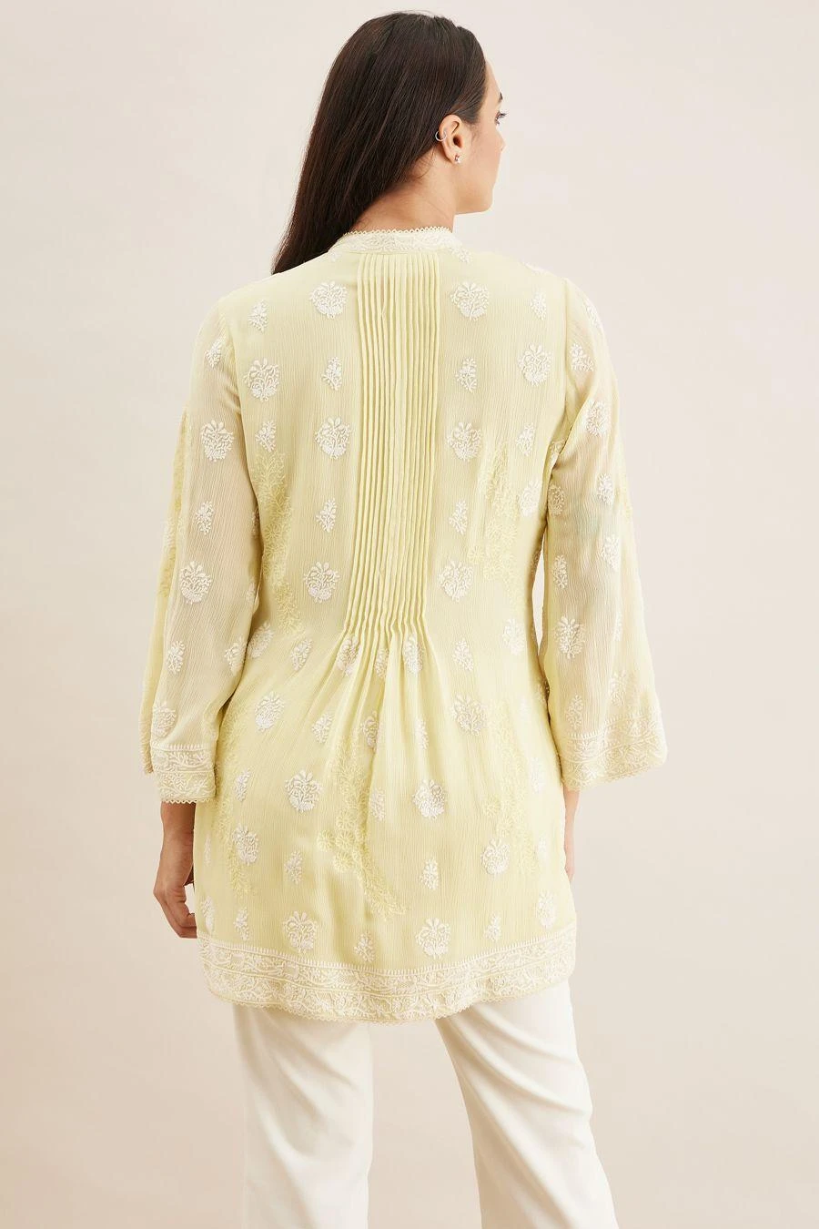 PATINE Yellow Hand Embroidered Chikankari Tunic 5 PATINE Yellow Hand Embroidered Chikankari Tunic - Image 5