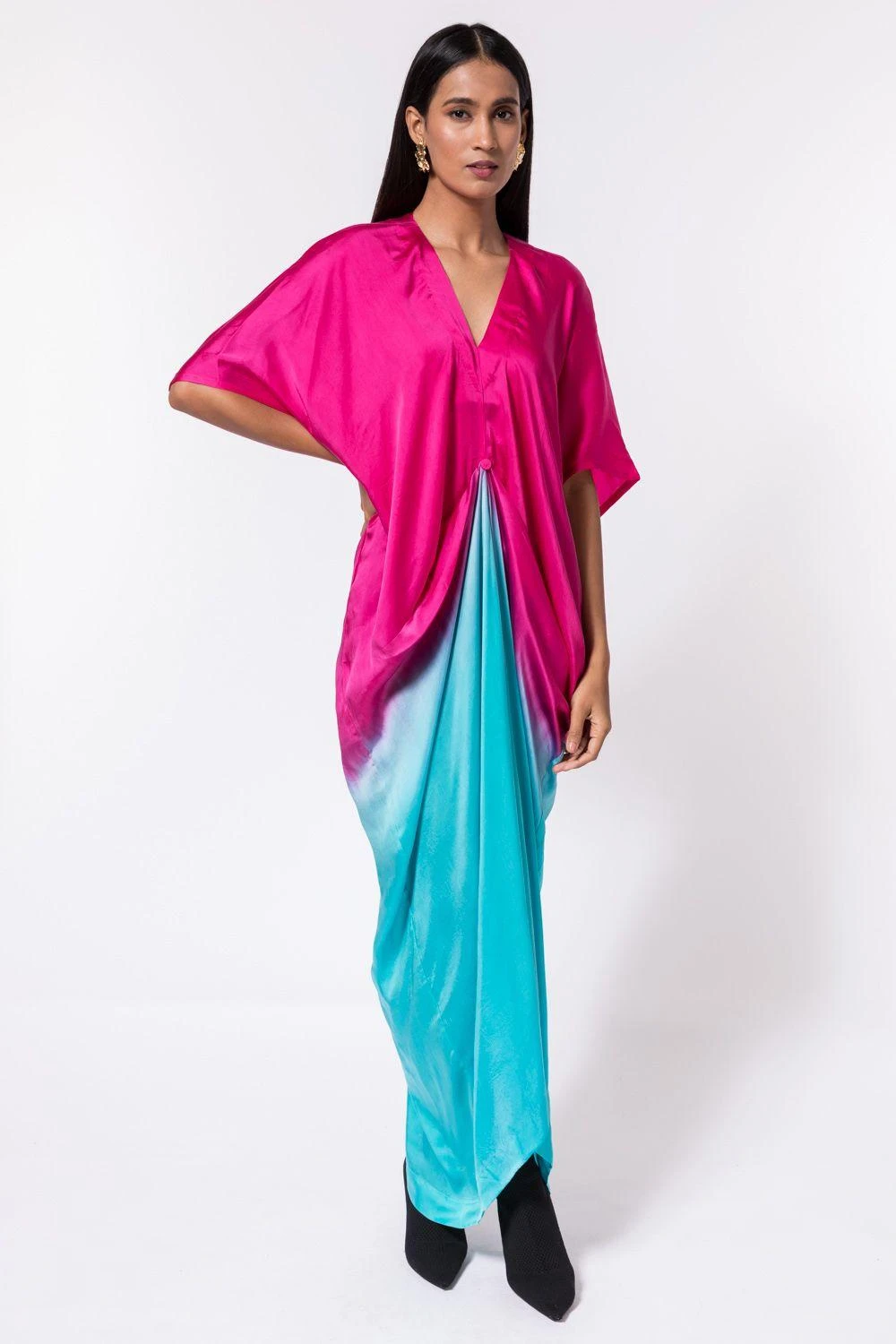 Inca Pink & Turquoise Satin Kaftan 1 Inca Pink & Turquoise Satin Kaftan