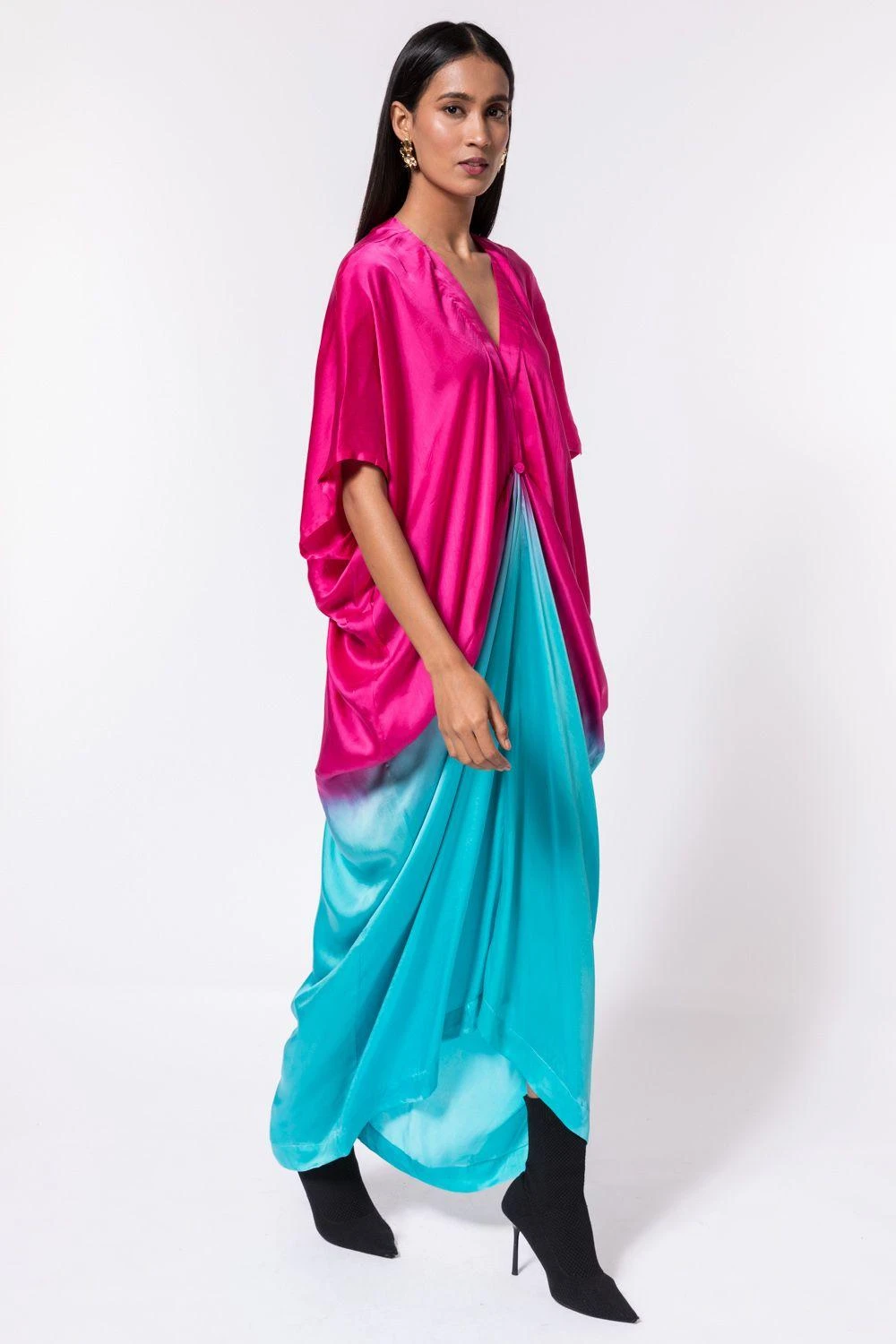 Inca Pink & Turquoise Satin Kaftan 2 Inca Pink & Turquoise Satin Kaftan - Image 2