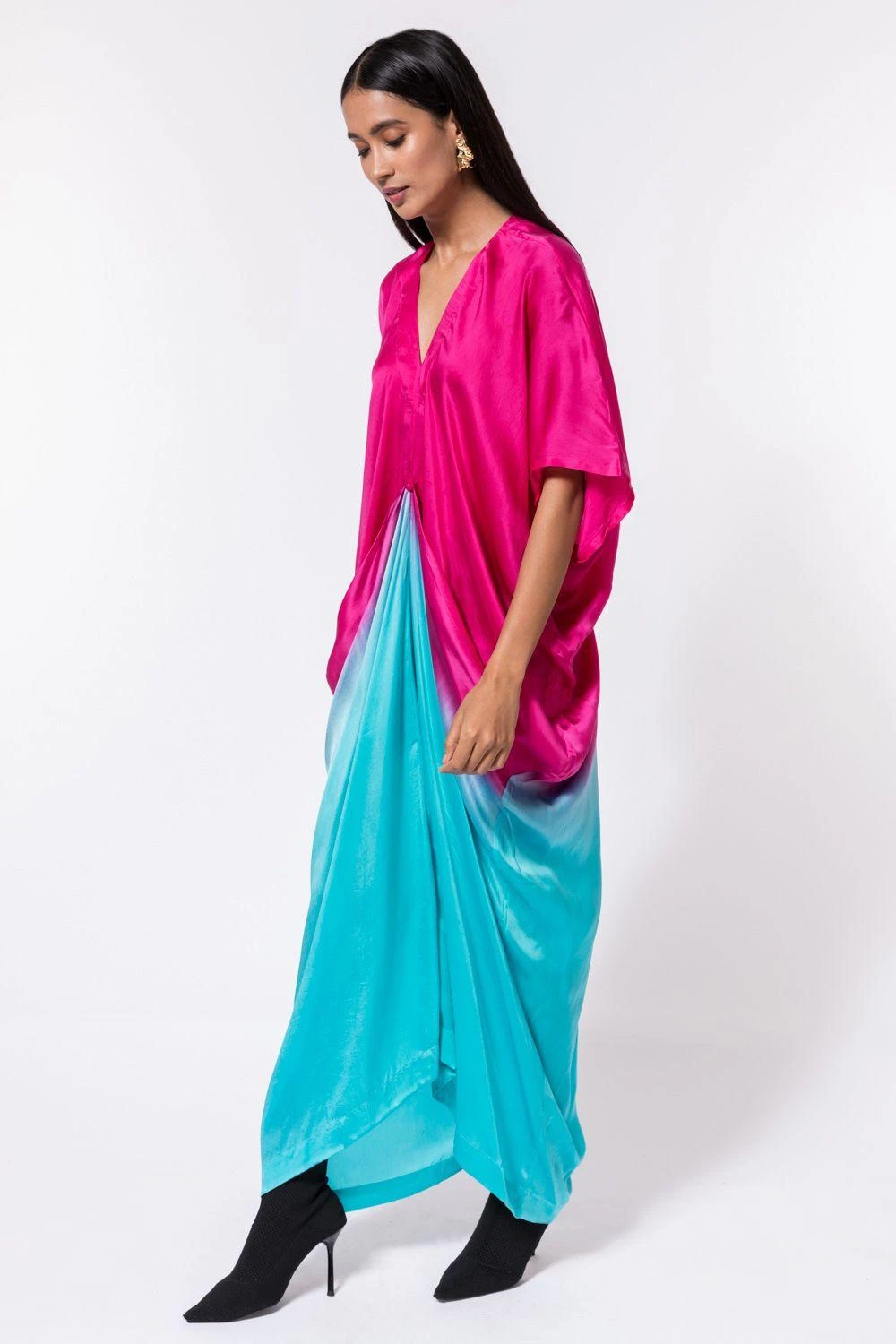 Inca Pink & Turquoise Satin Kaftan 3 Inca Pink & Turquoise Satin Kaftan - Image 3