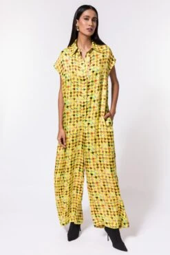 Inca Lime Houndstooth Printed Jumpsuit