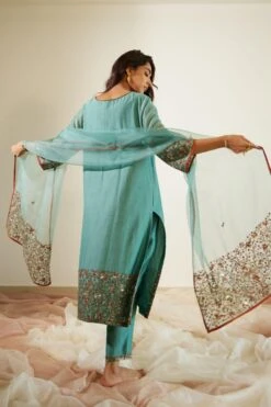 Sarang Kaur Blue Gulaal Stole -Echo Clothing Store 11523sk2 5