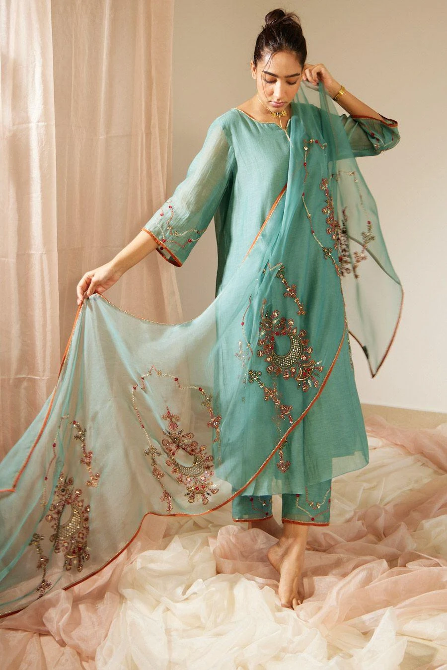 Sarang Kaur Blue Vrinda Stole 1 Sarang Kaur Blue Vrinda Stole