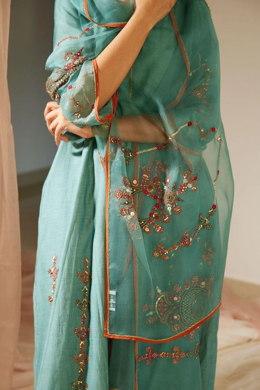 Sarang Kaur Blue Vrinda Stole 3 Sarang Kaur Blue Vrinda Stole - Image 3