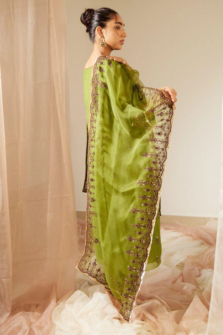 Sarang Kaur Green Poornima Stole 2 Sarang Kaur Green Poornima Stole - Image 2