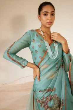 Sarang Kaur Blue Vrinda Sari -Echo Clothing Store 11523sk30 4