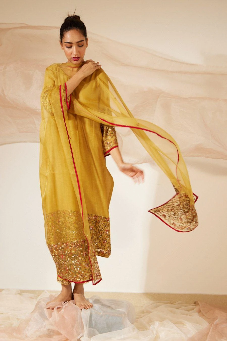 Sarang Kaur Yellow Gulaal Stole 2 Sarang Kaur Yellow Gulaal Stole - Image 2