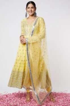 Gopi Vaid Yellow Embroidered Anarkali Set