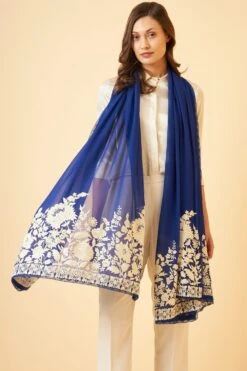 PATINE Blue Gara Embroidered Stole -Echo Clothing Store 116pat11 3