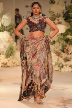 Varun Bahl Black Printed Sari With An Embroidered Blouse