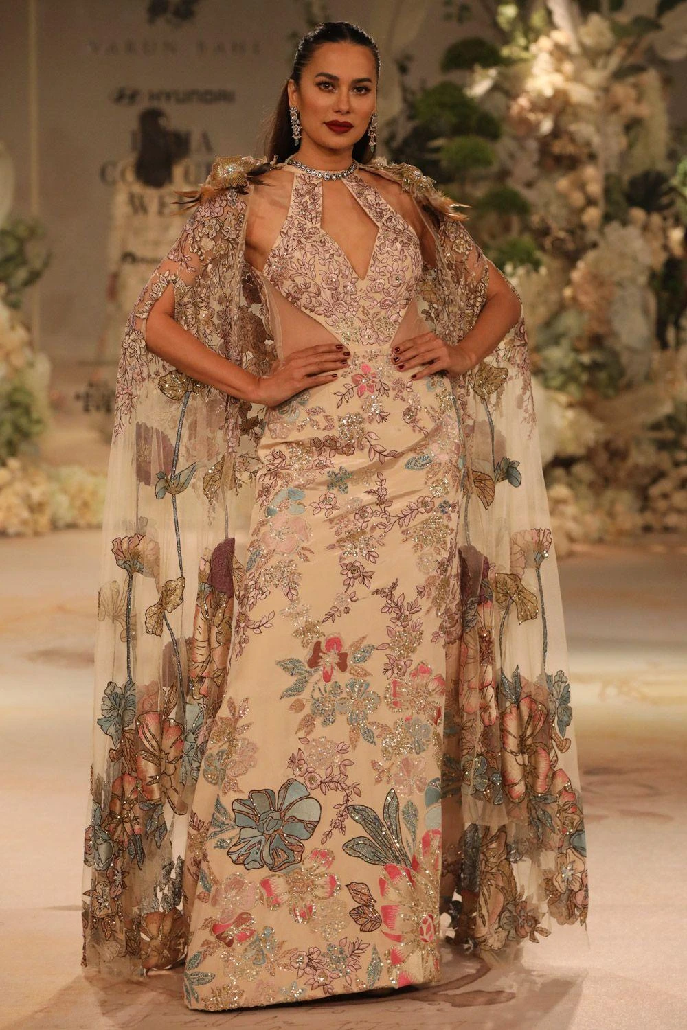 Varun Bahl Champagne Gold Gown With Long Cape 2 Varun Bahl Champagne Gold Gown With Long Cape - Image 2