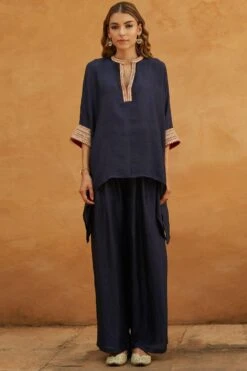 Avacara Blue Embellished Short Kaftan Set