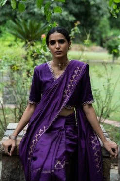 Deep Thee Violet Hand Embroidered Silk Sari Set 8 Deep Thee Violet Hand Embroidered Silk Sari Set -Echo Clothing Store 1210dt17 3
