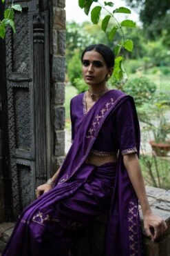 Deep Thee Violet Hand Embroidered Silk Sari Set 9 Deep Thee Violet Hand Embroidered Silk Sari Set -Echo Clothing Store 1210dt17 4