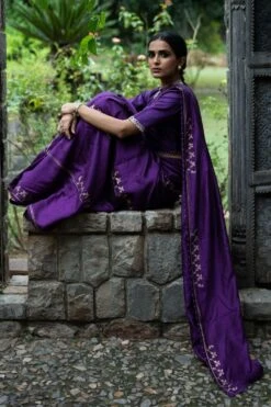 Deep Thee Violet Hand Embroidered Silk Sari Set 10 Deep Thee Violet Hand Embroidered Silk Sari Set -Echo Clothing Store 1210dt17 5