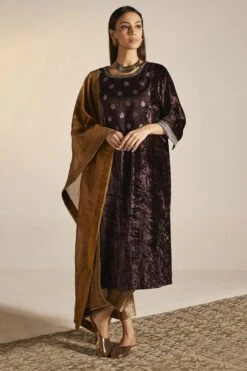 Shorshe Plum Hand Embroidered Kurta Set
