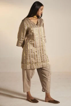 Shorshe Taupe Grey Handloom Tissue Kurta Set -Echo Clothing Store 1211sh19 5