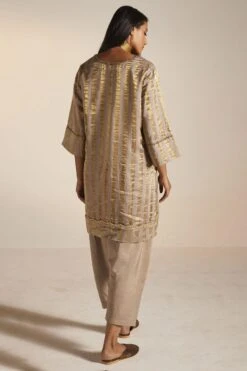 Shorshe Taupe Grey Handloom Tissue Kurta Set -Echo Clothing Store 1211sh19 6