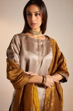 Shorshe Antique Gold Handloom Tissue Dupatta -Echo Clothing Store 1211sh33 3