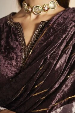 Shorshe Plum Silk Velvet Dupatta -Echo Clothing Store 1211sh36 3