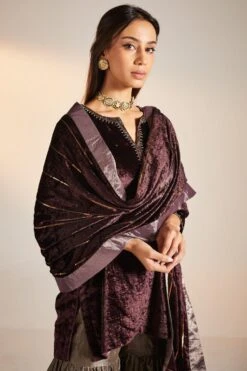 Shorshe Plum Silk Velvet Dupatta -Echo Clothing Store 1211sh36 4