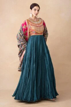 Debyani Blue Floral Printed & Embellished Anarkali Set -Echo Clothing Store 121223di2 3
