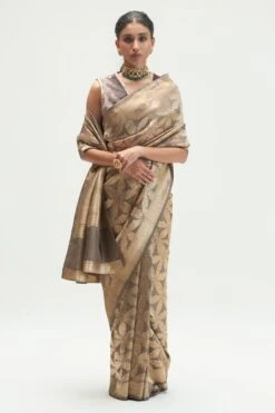 Kshitij Jalori Nasreen Shadow Grey Brocade Silk Sari