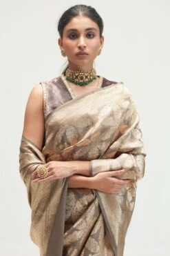 Kshitij Jalori Nasreen Shadow Grey Brocade Silk Sari -Echo Clothing Store 1212ks11 3