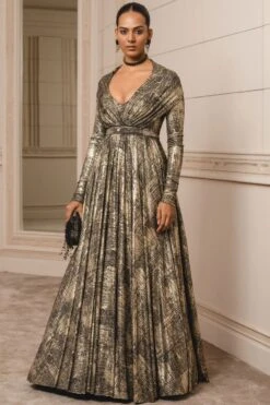 Tarun Tahiliani Metallic Black Flared Gown