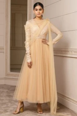Tarun Tahiliani Gold Draped Anarkali Set