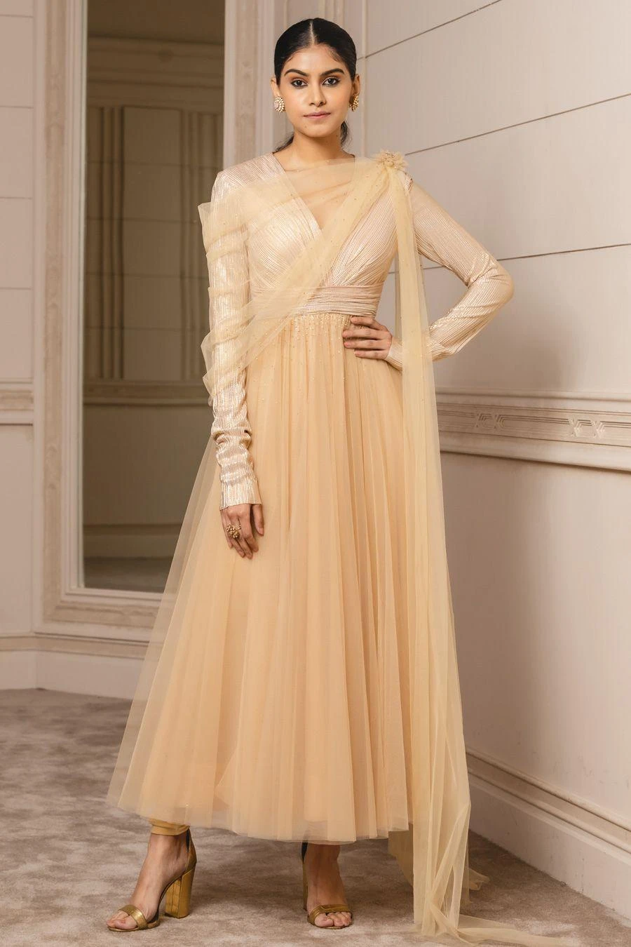 Tarun Tahiliani Gold Draped Anarkali Set 1 Tarun Tahiliani Gold Draped Anarkali Set