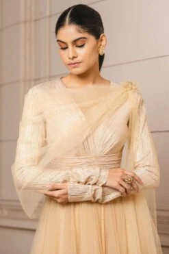 Tarun Tahiliani Gold Draped Anarkali Set 6 Tarun Tahiliani Gold Draped Anarkali Set -Echo Clothing Store 1212tt05 3