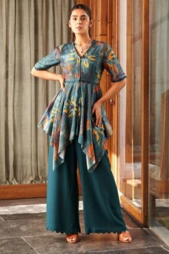 Echo Clothing Store 61 Varun Bahl Pret Teal Floral Printed Kurta Set