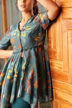 Varun Bahl Pret Teal Floral Printed Kurta Set -Echo Clothing Store 12423vbf10 3