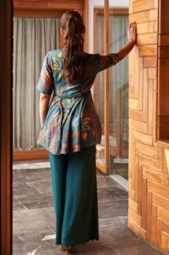 Varun Bahl Pret Teal Floral Printed Kurta Set -Echo Clothing Store 12423vbf10 5