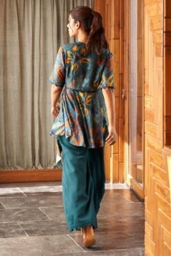 Varun Bahl Pret Teal Floral Printed Kurta Set -Echo Clothing Store 12423vbf10 6