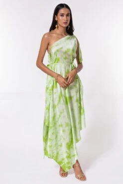 Stephany Green Fold Dyed One Shoulder Dress