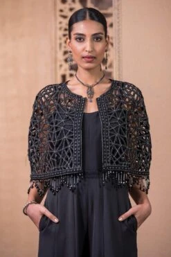 Tarun Tahiliani Black Cutwork Cape & Jumpsuit Set -Echo Clothing Store 12623tt21 3