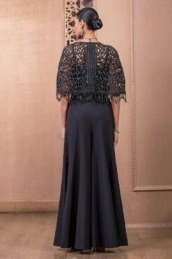 Tarun Tahiliani Black Cutwork Cape & Jumpsuit Set -Echo Clothing Store 12623tt21 4