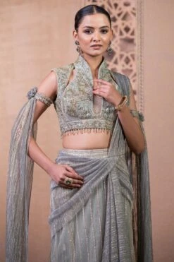 Tarun Tahiliani Palladium Blue Hand Embellished Concept Sari Set 6 Tarun Tahiliani Palladium Blue Hand Embellished Concept Sari Set -Echo Clothing Store 12623tt41 3