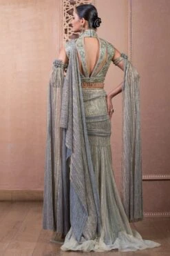 Tarun Tahiliani Palladium Blue Hand Embellished Concept Sari Set 7 Tarun Tahiliani Palladium Blue Hand Embellished Concept Sari Set -Echo Clothing Store 12623tt41 4