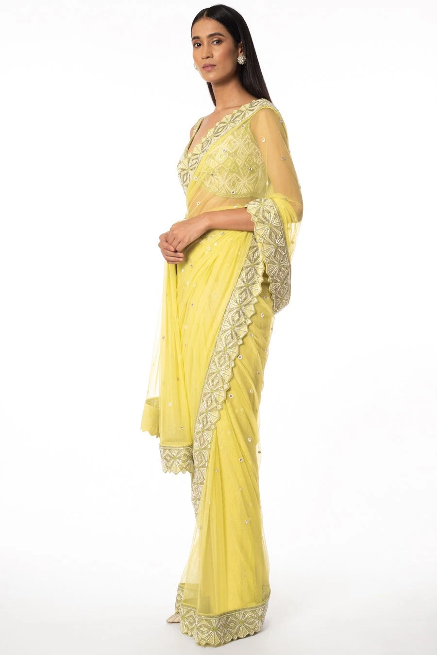 Ritika Mirchandani Yellow Embellished Sari Set 2 Ritika Mirchandani Yellow Embellished Sari Set - Image 2