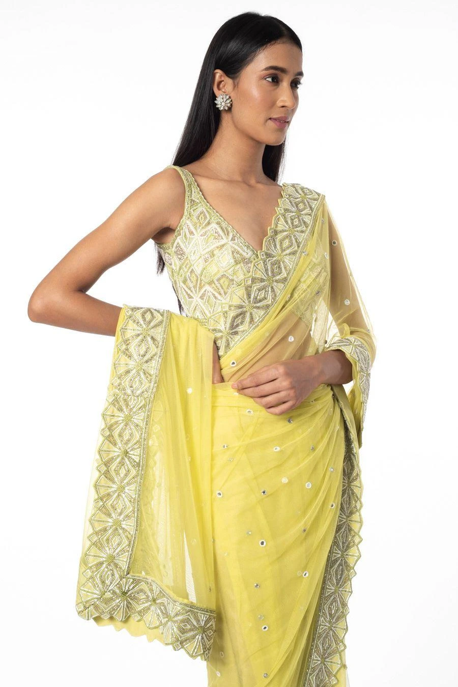Ritika Mirchandani Yellow Embellished Sari Set 4 Ritika Mirchandani Yellow Embellished Sari Set - Image 4