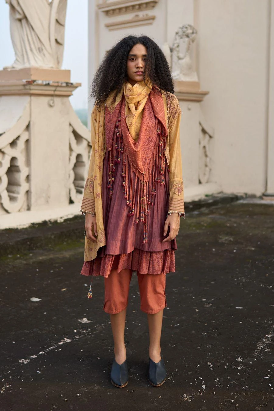 Swatti Kapoor Orange Hand Block Printed Stole 1 Swatti Kapoor Orange Hand Block Printed Stole