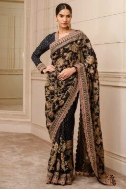 Tarun Tahiliani Black Threadwork Sari Set