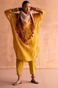 Swatti Kapoor Yellow Handblock Printed Scarf