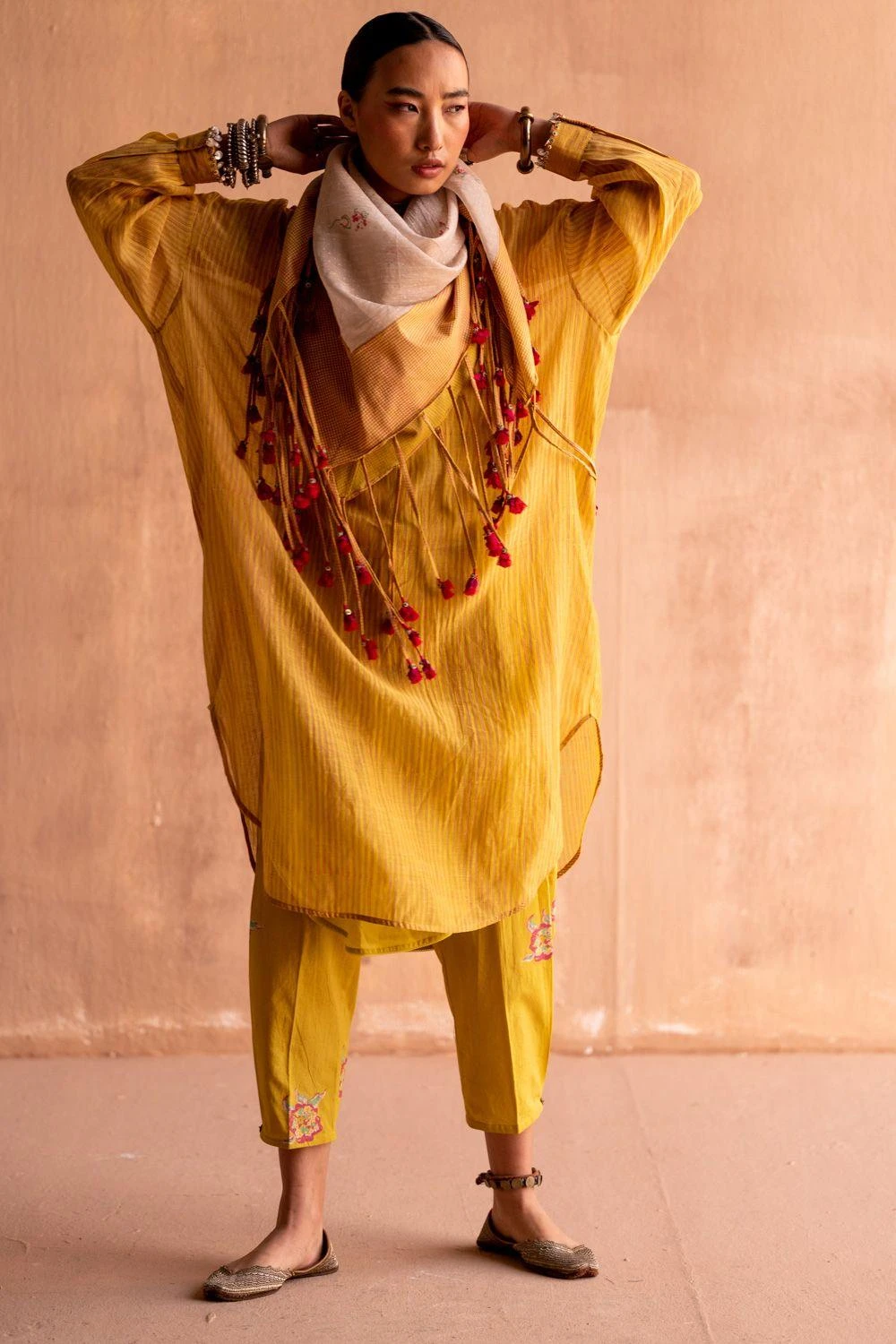 Swatti Kapoor Yellow Handblock Printed Scarf 1 Swatti Kapoor Yellow Handblock Printed Scarf